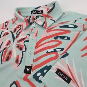 Bad Birdie Mens Small Golf Polo Shirt Mint Green Pink Tropical Leaf AOP Print S
